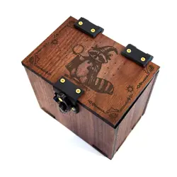 MTG Deck Box: Wizard Raccoon, 100+ Cards, Dice Tray, Commander EDH Handmade Wood - Image 1