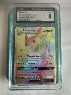 2017 POKEMON SUN & MOON 75/73 RAICHU GX FULL ART SHINING LEGENDS SECRET CGC 8 - Image 1