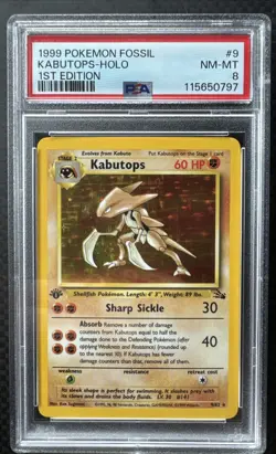1999 Pokemon Fossil 1st Edition Kabutops Holo #9 PSA 8 NM - MT - Image 1