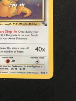 Dragonite - 4/62 Fossil Holo Rare - 1999 Pokemon Card TCG - MP - Image 5