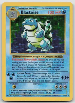 Pokemon TCG Blastoise Base Set Holo Shadowless Rare Card 2/102 HP #1 - Image 1