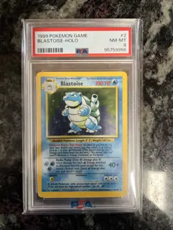 Pokemon 1999 Base Set Unlimited Blastoise Holo Rare Card #2 PSA 8 Near Mint - Image 1