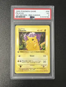 1999 Pokemon Game Pikachu #58 1ST Edition-Red Cheeks PSA 3 - Image 1