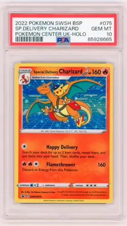 2022 Pokemon Center UK Special Delivery Charizard SWSH075 Promo Holo PSA 10 - Image 1