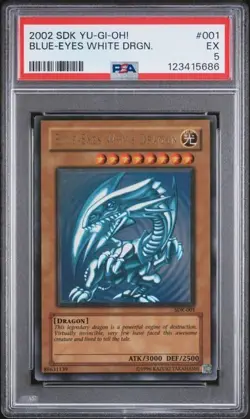 2002 Yu-Gi-Oh! Blue-Eyes White Dragon SDK-001 Ultra Rare PSA 5 - Image 1