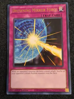 1st ed Drowning Mirror Forcec MAGO-EN097 Gold Rare Yugioh Card Light Play - Image 1