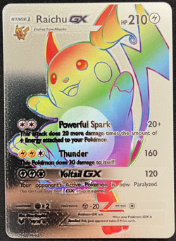 Raichu Gx Stage 1 Rainbow Silver Foil Textured Display Card - Image 1