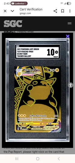 SGC 10 Pikachu VMAX TG29/TG30 Lost Origin Pokemon Equivalent To PSA 10 - Image 1