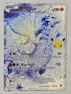 Pokemon TCG Reshiram 113/114 Holo Ultra Rare Card Celebrations Series Near Mint - Image 1