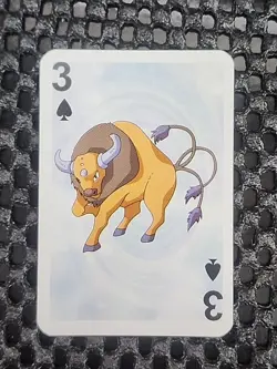 Tauros Pokemon 1999 Mini Deck Playing Cards 2.5x1.75in Three Of Spades Blue back - Image 1