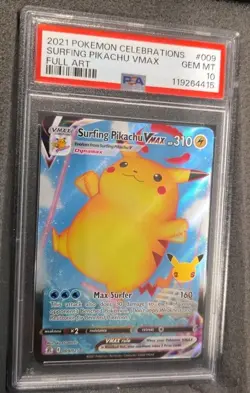 POKEMON CARD SURFING PIKACHU VMAX 9 CELEBRATIONS #009 GRADED PSA 10 GEM MINT 009 - Image 2