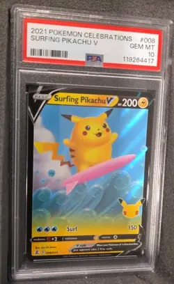 POKEMON CARD SURFING PIKACHU V 8 CELEBRATIONS #008 GRADED PSA 10 GEM MINT 008 - Image 2
