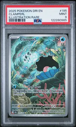 2025 POKEMON DRI EN-DESTINED RIVALS ILLUSTRATION RARE #195 CLAMPERL PSA 9 - Image 1
