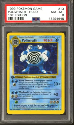 Pokemon Base Set 1st Edition Shadowless Poliwrath 13/102 PSA 8 - Image 1