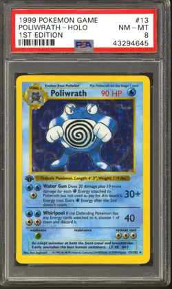 Pokemon Base Set 1st Edition Shadowless Poliwrath 13/102 PSA 8 - Image 2