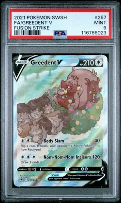 Pokemon 2021 Fusion Strike Greedent V Full Art Alt Art Mint PSA 9 - Image 1