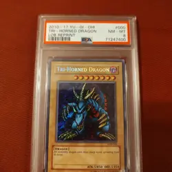 PSA 8 NM-MT - Tri-Horned Dragon LOB-000 Unlimited Edition Secret Rare YuGiOh - Image 1