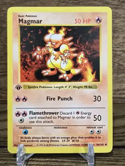 1999 Pokemon Card TCG Base Set Magmar 1st Edition Shadowless 36/102 LP Vintage - Image 1