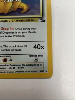 Dragonite 4/62 Pokemon Card Holo Fossil WOTC 1999 Rare - Image 5