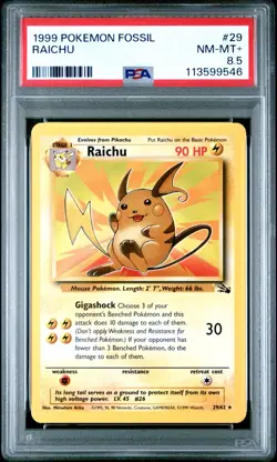 1999 POKEMON FOSSIL #29 RAICHU PSA NM-MT+ 8.5 - Image 1