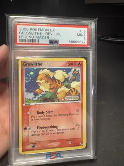 2006 Pokemon EX Legend Maker 55/92 Growlithe Reverse PSA 9 Mint Swirl - Image 1