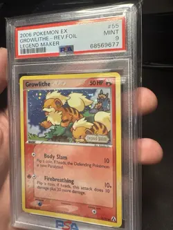 2006 Pokemon EX Legend Maker 55/92 Growlithe Reverse PSA 9 Mint Swirl - Image 3