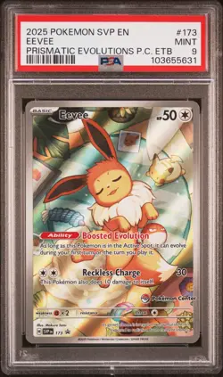 2025 POKEMON PRISMATIC EVOLUTIONS POKEMON CENTER ETB SVP PROMO #173 EEVEE PSA 9 - Image 1