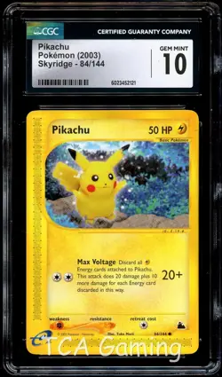 CGC 10 GEM MINT Pikachu 84/144 Skyridge Pokemon Card 121 - Image 1