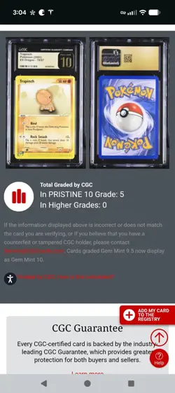 (POP 5) 2003 Pokemon CGC 10 PRISTINE Trapinch EX Dragon 79/97 eReader Card - Image 3