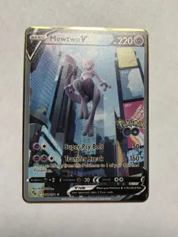Mewtwo V 072/078 Pokemon GO Alternate Full Alt Art Gold Metal Fan Art Card - Image 1