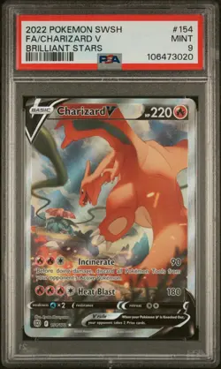 PSA 9 Charizard V #154 Alternate Full Art 2022 Pokemon SwSh Brilliant Stars MINT - Image 1