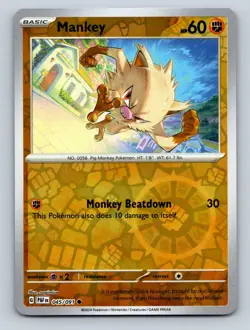 Mankey Reverse Holo NM #045/091 SV: Paldean Fates Pokemon Card - Image 1