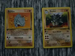 Pokemon Jungle 1st Edition Rhydon 45/64 & 1st Edition Rhyhorn 45/64 Vintage LP - Image 1
