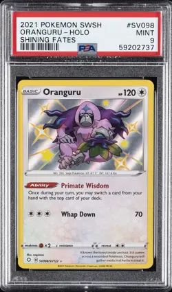 2021 POKEMON SWORD & SHIELD SHINING FATES #SV098 ORANGURU-HOLO PSA 9 - Image 1