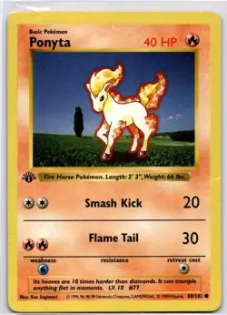 Ponyta - 1ST EDITION - SHADOWLESS - 1999 BASE SET card # 60/102 - MP - Image 1