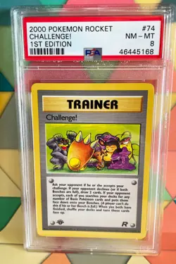 2000 Pokemon Card Rocket 1st Ed. CHALLENGE! Trainer 74/82, PSA 8 - Image 1
