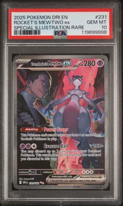 2025 POKEMON DRI EN-DESTINED RIVALS #231 TEAM ROCKET'S MEWTWO EX PSA 10 - Image 1