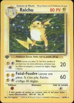 1999 Pokemon FRENCH 1st Edition Base Set Raichu Holo 14/102 GOOD - Image 1