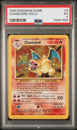 1999 POKEMON BASE SET UNLIMITED #4 CHARIZARD-HOLO PSA 5 - Image 1