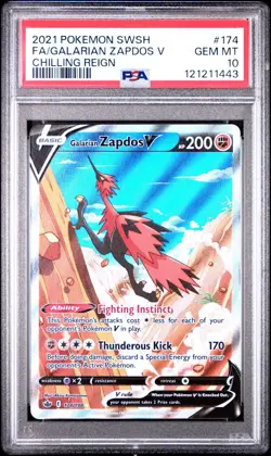 2021 POKEMON SWORD & SHIELD CHILLING REIGN FULL ART/GALARIAN ZAPDOS V PSA 10 - Image 1