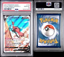 2021 POKEMON SWORD & SHIELD CHILLING REIGN FULL ART/GALARIAN ZAPDOS V PSA 10 - Image 3