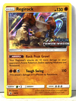 Pokemon SM Crimson Invasion Regirock STAFF Gold Foil Stamp Prerelease Promo Card - Image 1