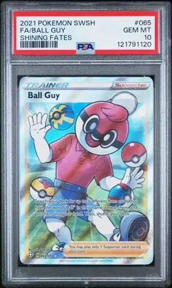 Ball Guy #065 PSA 10 Gem Mint Full Art Graded Pokemon Card Shining Fates 2021 - Image 1