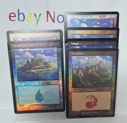 6x FOIL LP MTG Retro Frame Basic Lands - CMM - Image 1