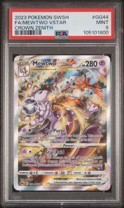 2023 POKEMON SWORD & SHIELD CROWN ZENITH #GG44 FULL ART/MEWTWO VSTAR PSA 9 - Image 1
