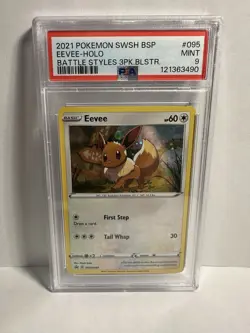 Pokemon Eevee Holo Promo from Battle Styles 3 Pack Blister #095 PSA 9 SWIRL!! - Image 1