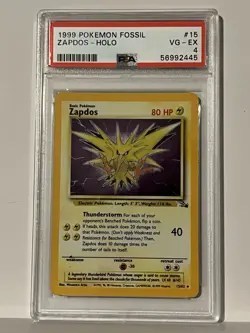 1999 Pokemon Fossil Zapdos Holo 15/62 PSA 4 VG-EX Rare - Image 1