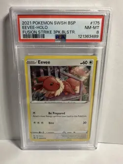 Eevee (Fusion Strike Three Pack Blisters) Pokemon Sword & Shield PSA 8 SWIRL! - Image 1