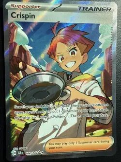 Pokemon Trainer Crispin TCG Full Art Holo Ultra Rare Card 164/142 NM Condition - Image 1