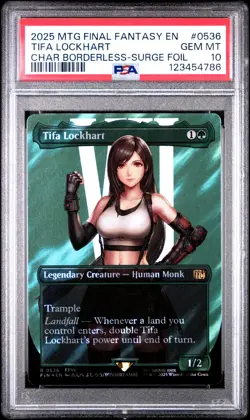 2025 MTG FINAL FANTASY CHARACTER BORDERLESS-SURGE FOIL TIFA LOCKHART PSA 10 - Image 1